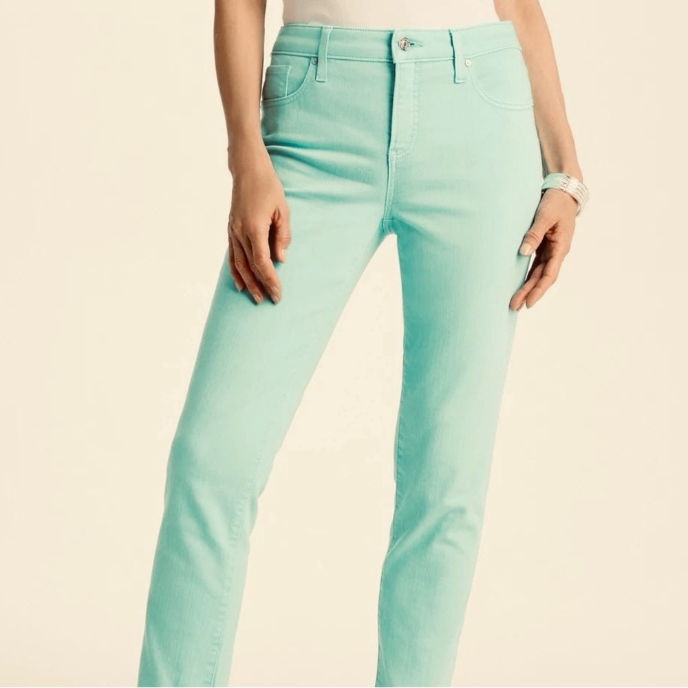 JACOB SIZE 32/33 GIRLFRIEND SLIM STRAIGHT DENIM PANTS JEANS ~SEA FOAM AQU GREEN
